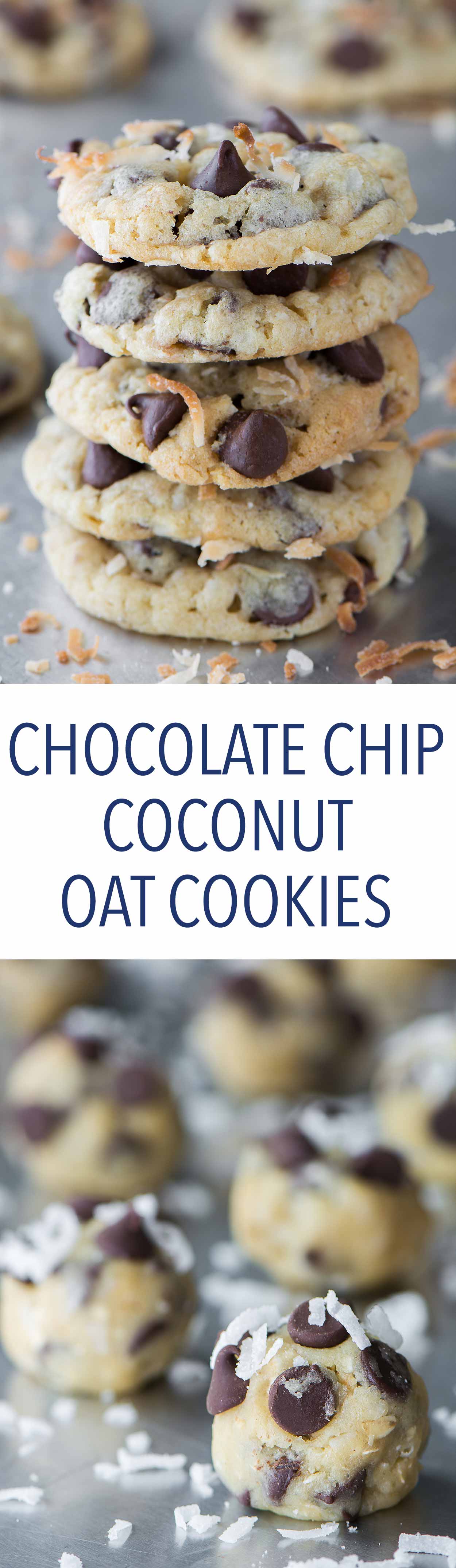 Chocolate Chip Coconut Oat Cookies are full of rich chocolate chips, chewy oats and toasted coconut in every bite.