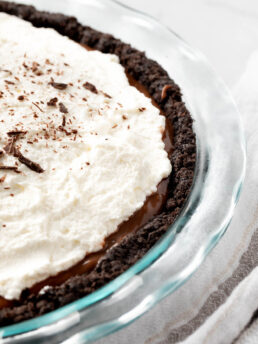 Homemade Whipped Cream on a chocolate pie